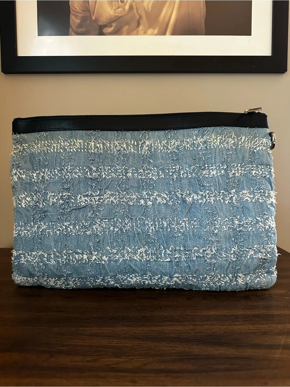 Jimmy Choo Derek Textured Frayed Tweed & Denim Oversized Clutch